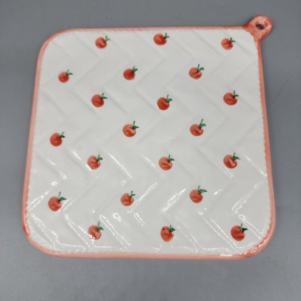 Vintage Ceramic Potholder Shaped  Trivet Sigma Tastemaker Apples Made In Japan